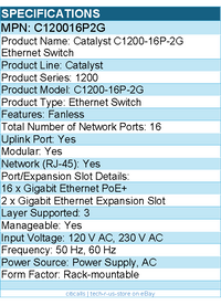 Cisco C120016P2G Catalyst Ethernet Switch - 16 Ports - Manageable