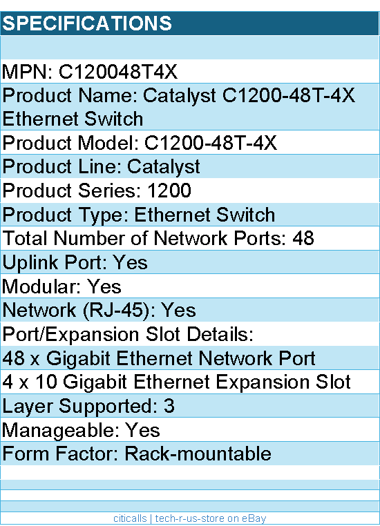 Cisco C120048T4X Catalyst C1200-48T-4X Ethernet Switch - 48 Ports - Manageable