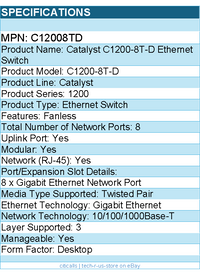 Cisco C12008TD Catalyst C1200-8T-D Ethernet Switch - 8 Ports - Manageable
