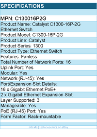 Cisco C130016P2G Catalyst C1300-16P-2G Ethernet Switch - 16 Ports - Manageable