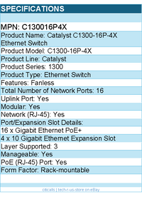 Cisco C130016P4X Catalyst C1300-16P-4X Ethernet Switch - 16 Ports - Manageable