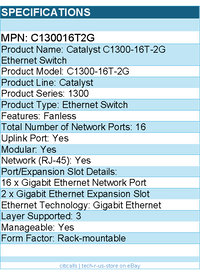 Cisco C130016T2G Catalyst C1300-16T-2G Ethernet Switch - 16 Ports - Manageable
