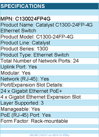Cisco C130024FP4G Catalyst C1300-24FP-4G Ethernet Switch - 24 Ports - Manageable