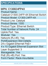 Cisco C130024FP4X Catalyst C1300-24FP-4X Ethernet Switch - 24 Ports - Manageable