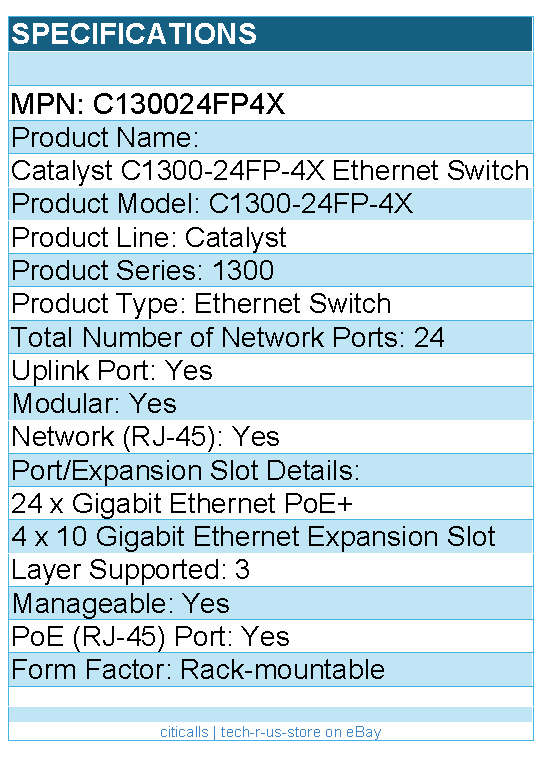 Cisco C130024FP4X Catalyst C1300-24FP-4X Ethernet Switch - 24 Ports - Manageable