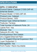Cisco C130024P4X Catalyst C1300-24P-4X Ethernet Switch - 24 Ports - Manageable