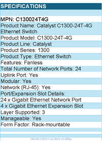 Cisco C130024T4G Catalyst C1300-24T-4G Ethernet Switch - 24 Ports - Manageable