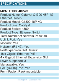 Cisco C130048P4G Catalyst C1300-48P-4G Ethernet Switch - 48 Ports - Manageable