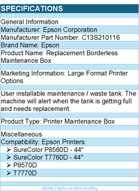 Epson C13S210116 Replacement Borderless Printer Maintenance Box