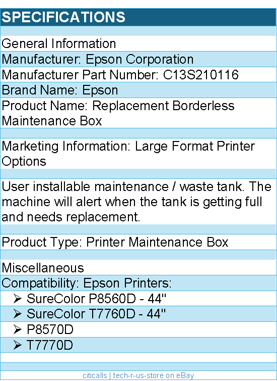 Epson C13S210116 Replacement Borderless Printer Maintenance Box