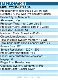 HP C2EP4UT#ABA EliteBook 8 G1i 16" Notebook - Intel Core Ultra 5 225U