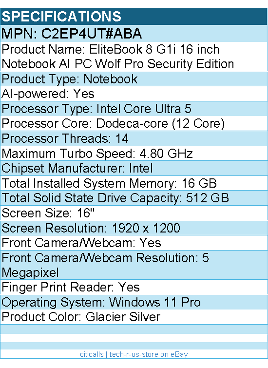 HP C2EP4UT#ABA EliteBook 8 G1i 16" Notebook - Intel Core Ultra 5 225U