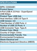 C2G C2G54461 4-Port USB Hub - USB 3.0 Hub - SuperSpeed USB - 5Gbps