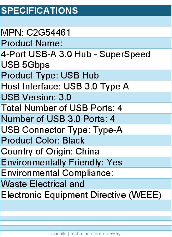 C2G C2G54461 4-Port USB Hub - USB 3.0 Hub - SuperSpeed USB - 5Gbps