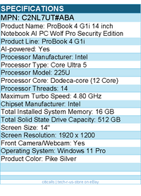 HP C2NL7UT#ABA ProBook 4 G1i 14" Notebook - WUXGA - Intel Core Ultra 5 225U