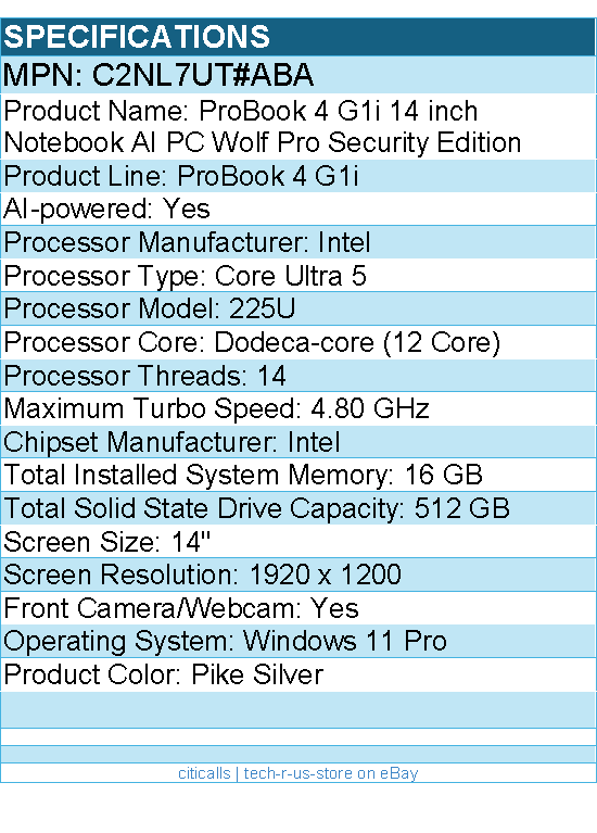 HP C2NL7UT#ABA ProBook 4 G1i 14" Notebook - WUXGA - Intel Core Ultra 5 225U