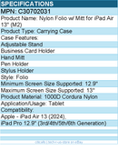 Codi C30702031 Nylon Folio w/ Mitt for iPad Air 13"" (M3, M2), iPad Pro 12.9""
