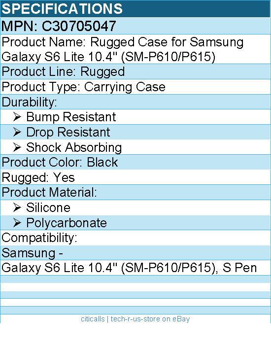 Codi C30705047 Rugged Case for Samsung Galaxy S6 Lite 10.4"" (SM-P610/P615)