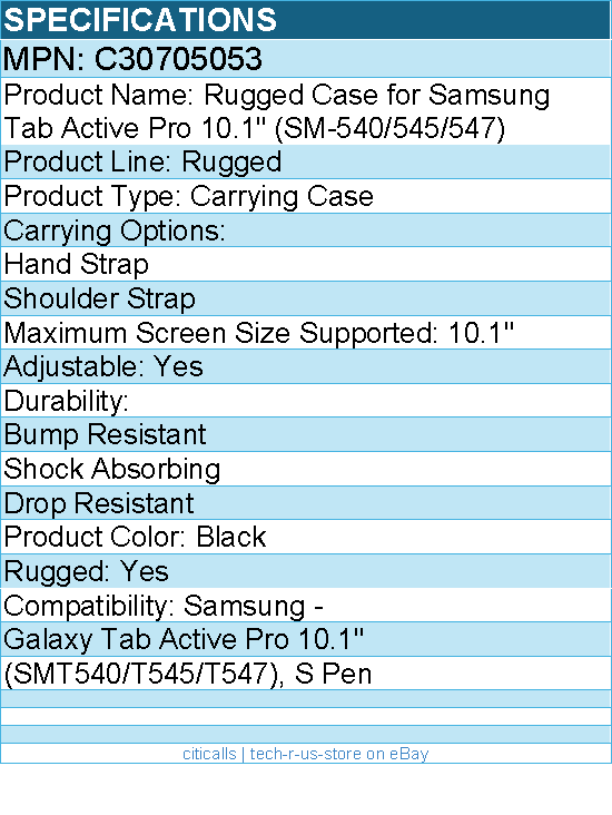Codi C30705053 Rugged Case for Samsung Galaxy 10.1" Tab Active 4 Pro (Black)