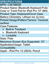 Codi C30708530 Bluetooth Keyboard Folio Case with Trackpad for iPad Pro 13""