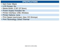 Epson C31CJ99011 P20II 2" ultra compact portable receipt printer; USB, Wireless