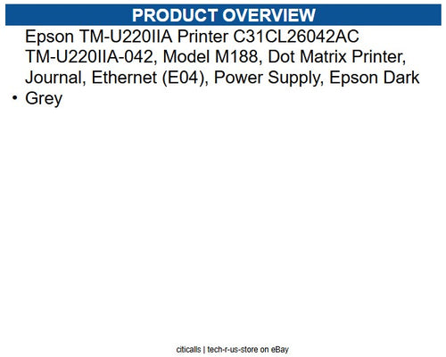 Epson C31CL26042AC TM-U220IIA Printer TM-U220IIA-042, Model M188, Dot Matrix