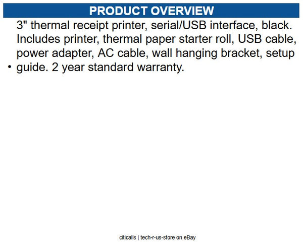 Epson C31CL47001 TM-T20IV Printer 3" Thermal Receipt Printer, Serial/USB - Black