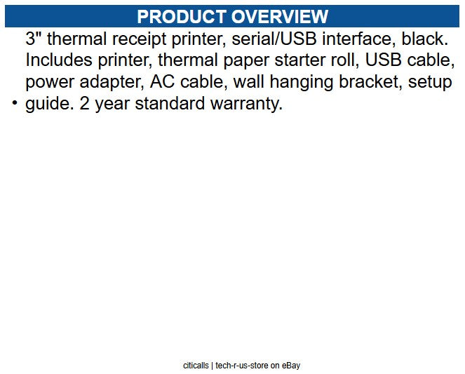 Epson C31CL47001 TM-T20IV Printer 3" Thermal Receipt Printer, Serial/USB - Black