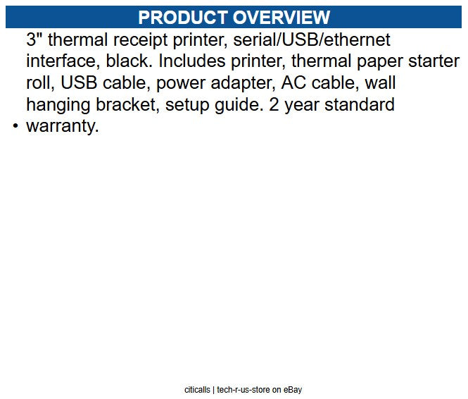 Epson C31CL47002 3" thermal receipt printer, serial/USB/ethernet interface black