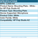 HP Poly C35B1AA Mounting Plate - White - for HP Poly Studio A2