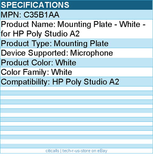 HP Poly C35B1AA Mounting Plate - White - for HP Poly Studio A2