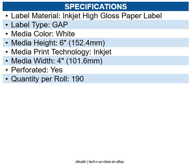Epson C35GD003 Colorworks 3500/4000 Media - 4"x6" High Gloss Label (die cut)