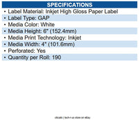 Epson C35GD003 Colorworks 3500/4000 Media - 4"x6" High Gloss Label (die cut)