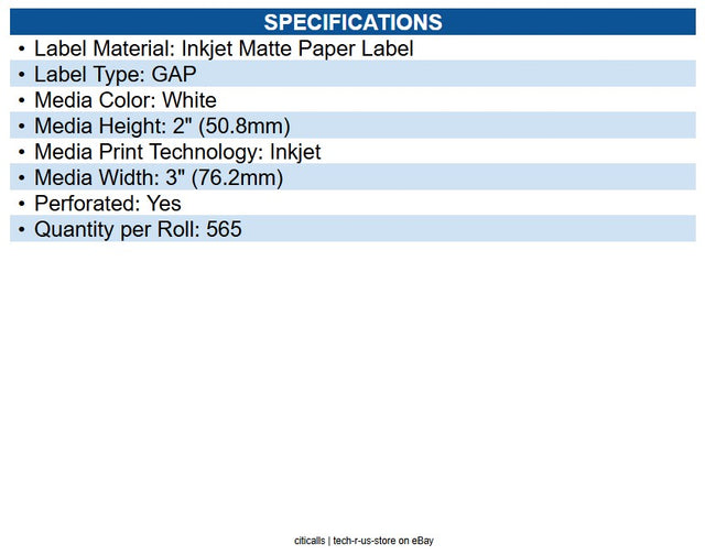 Epson C35MD004 Colorworks 3500/4000 Media - 3"x2" Premium Matte Label (die cut)