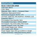 PCCooler C3D310 BK ARGB PC Gaming Case mATX ITX Easy Install Cable Storage Black