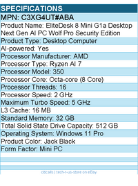 HP C3XG4UT#ABA EliteDesk 8 G1a Desktop Computer - AMD Ryzen AI 7 350 -Jack Black