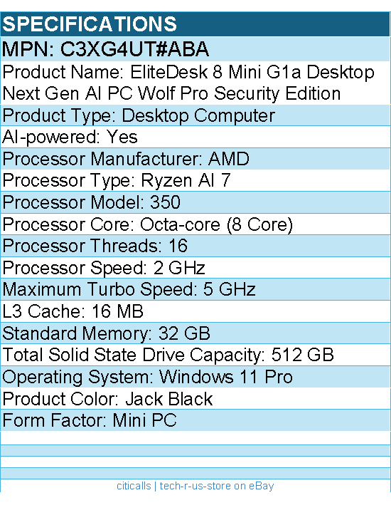 HP C3XG4UT#ABA EliteDesk 8 G1a Desktop Computer - AMD Ryzen AI 7 350 -Jack Black