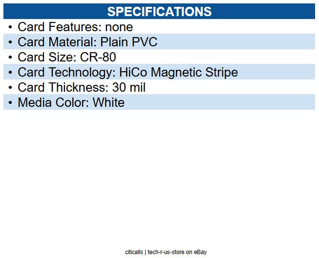 Evolis C4003 Blank White Cards with Hico Magstripe - 5P