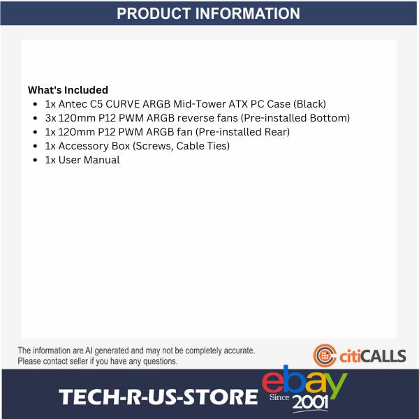 ANTEC C5 CURVE ARGB Mid-Tower ATX Desktop Case USB-C Curved TG 4xARGB Fans Black