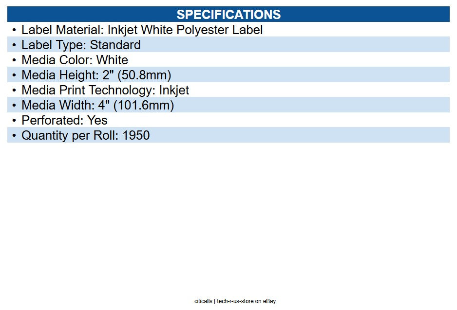 Epson C60CD001 C6000/C7500 Series Media; 4 x 2" Die Cut, Durable Matte Synthetic