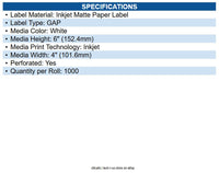 Epson C60MD003 C6000/C7500 series media; 4 x 6" die cut premium matte 1000 label
