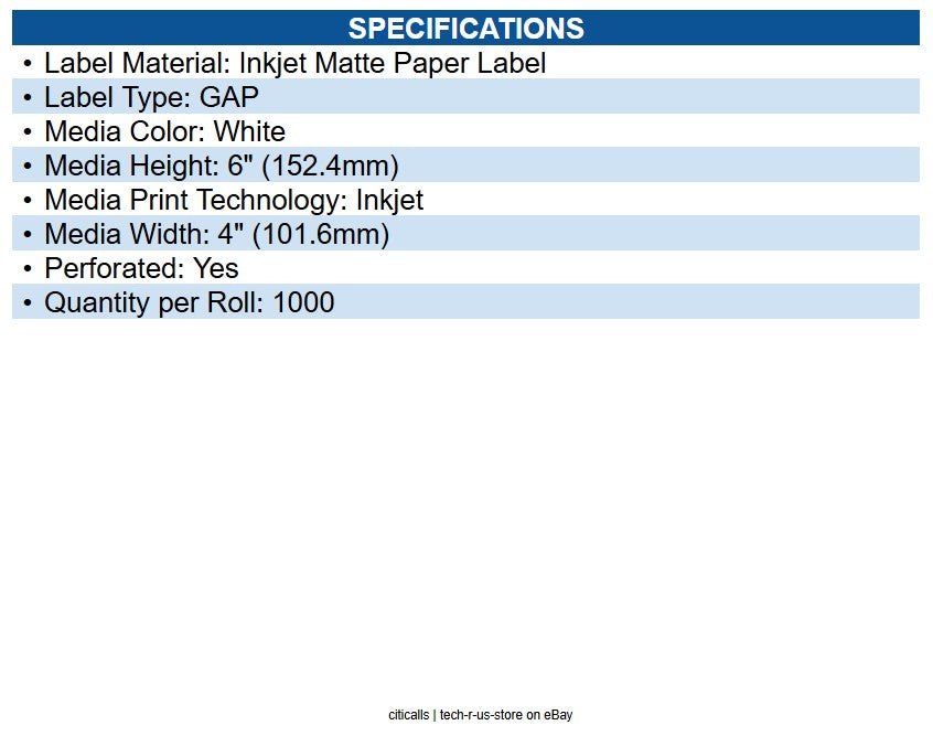 Epson C60MD003 C6000/C7500 series media; 4 x 6" die cut premium matte 1000 label