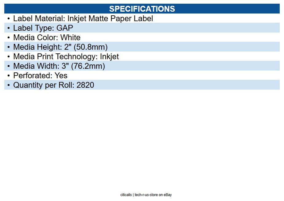 Epson C60MD004 C6000/C7500 series media 3 x 2" die cut premium matte 2820 labels
