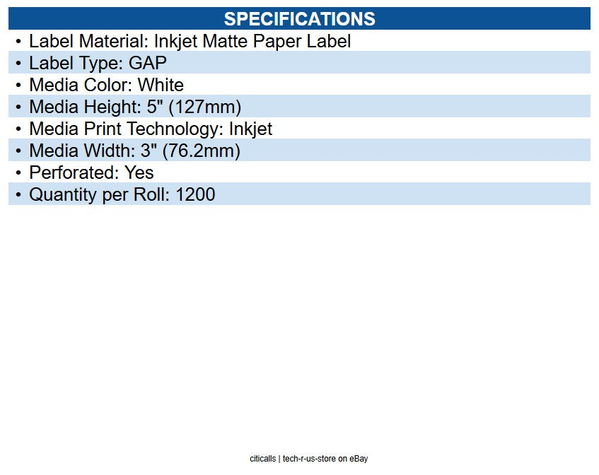 Epson C60MD005 C6000/C7500 series media; 3 x 5" die cut premium matte 1200 label
