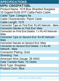 StarTech C6ASPAT10BL 10ft CAT6a Ethernet Cable - 10 Gigabit Category 6a Shielded