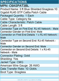 StarTech C6ASPAT3BL 3ft CAT6a Ethernet Cable - 10 Gigabit Category 6a Shielded