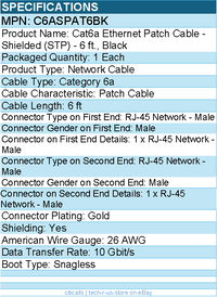 StarTech C6ASPAT6BK 6ft CAT6a Ethernet Cable - 10 Gigabit Category 6a - Black