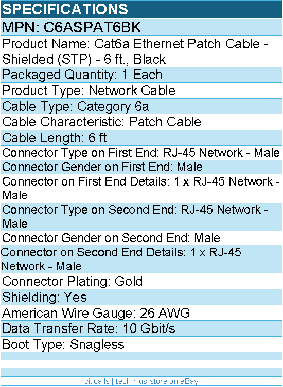 StarTech C6ASPAT6BK 6ft CAT6a Ethernet Cable - 10 Gigabit Category 6a - Black