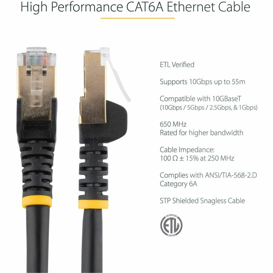 StarTech C6ASPAT6BK 6ft CAT6a Ethernet Cable - 10 Gigabit Category 6a - Black
