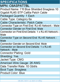 StarTech C6ASPAT7BL 7ft CAT6a Ethernet Cable - 10 Gigabit Category 6a Shielded